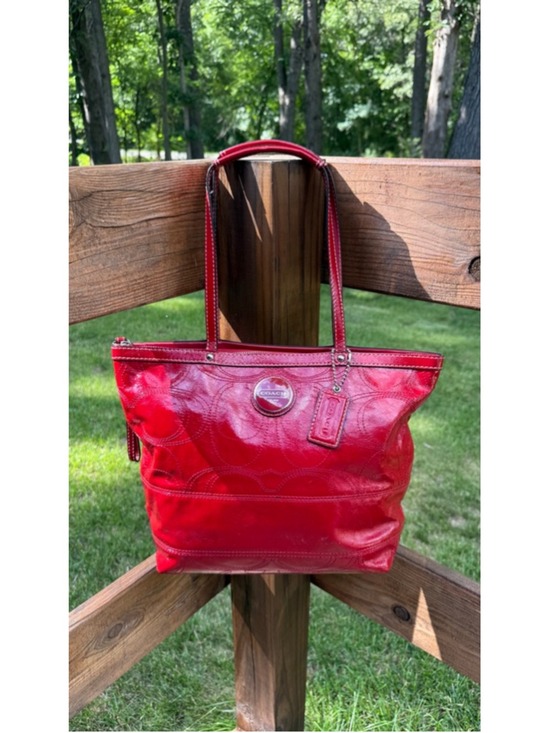 Coach Handbags - Coach Y2K Signature Patent Leather Zip Top Tote Red Style F15142